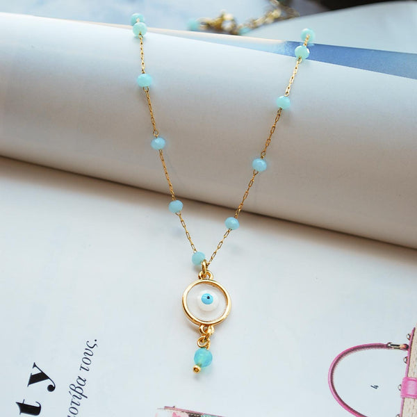 Κολιέ Αλυσίδα με ροζάριο αλυσίδα και στοιχείο κρεμαστό ματάκι βιτρώ