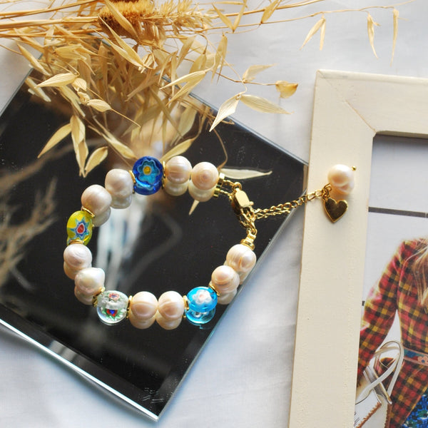 Βραχιόλι με μαργαριτάρια καλλιέργειας και γυάλινες πέτρες