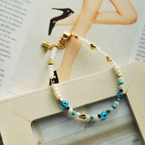 Βραχιόλι ποδιού με ματάκια και κρυσταλλάκια