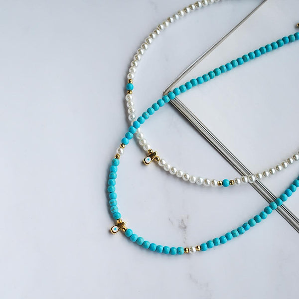 Κολιέ με τυρκουάζ χαολίτες και ματάκι σμάλτο