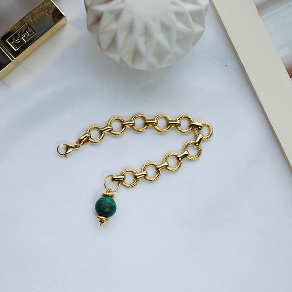 Βραχιόλι ατσάλινη αλυσίδα χρυσή και ημιπολύτιμη πέτρα μαλαχίτη
