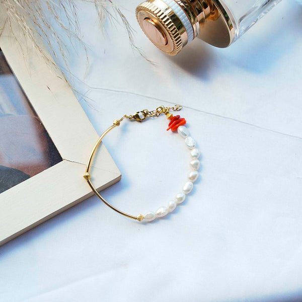 Βραχιόλι με μαργαριταράκια και στοιχεία 24Κ