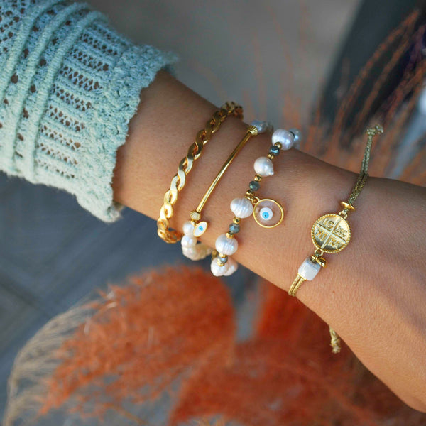 Βραχιόλι με μαργαριτάρια, κρυσταλλάκια και μάτι