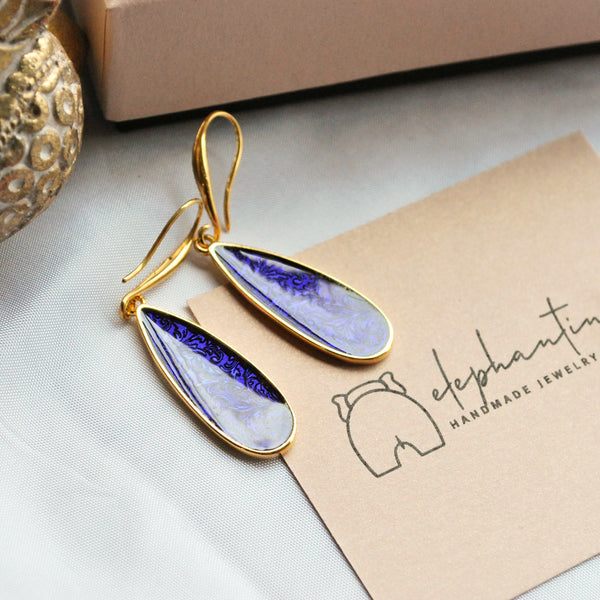 Σκουλαρίκια κρεμαστά σταγόνες με σμάλτο μοβ-μπλε