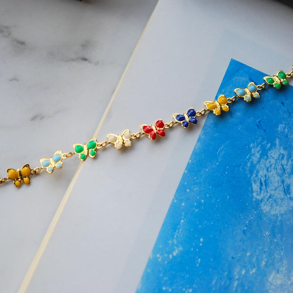 Βραχιόλι ποδιού αλυσίδα χρωματιστές πεταλουδες από ανοξείδωτο ατσάλι