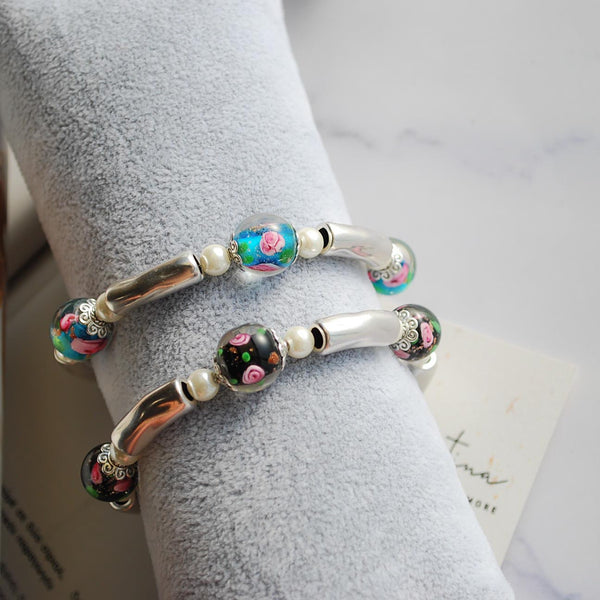 Βραχιόλι μπάρα επάργυρη με πέτρα τύπου murano