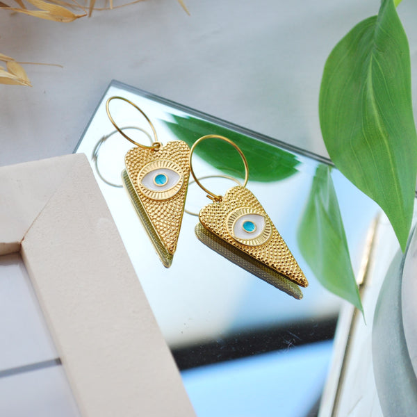 Σκουλαρίκια κρίκοι καρδιές με μάτι