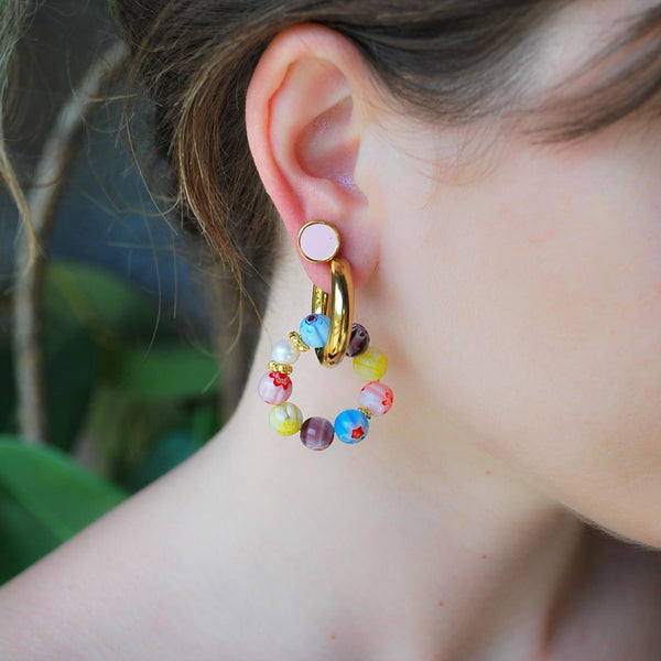 Σκουλαρίκια Κρίκοι με multi γυάλινες πέτρες ''Oceanica Multi''