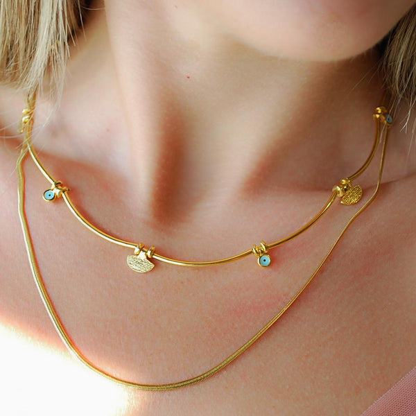 Κολιέ ματάκια με επίχρυσες λεπτομέρειες 24Κ