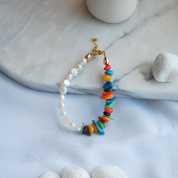 Βραχιόλι με μαργαριτάρια και φίλντισι