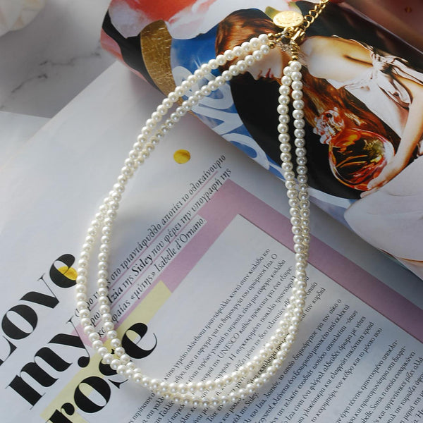 Κολιέ δίσειρο με λευκές πέρλες