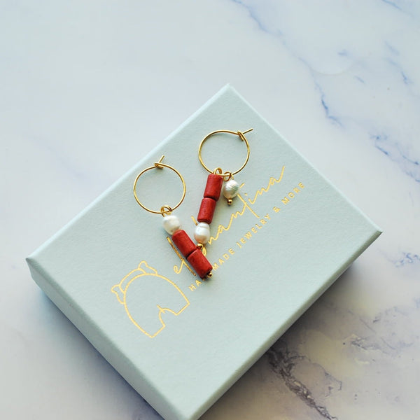 Κρεμαστά σκουλαρίκια με mix πέτρες από κόκκινο χαολίτη