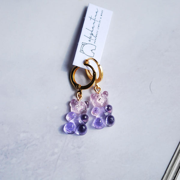 Σκουλαρίκια κρεμαστά μωβ-ροζ αρκουδάκι