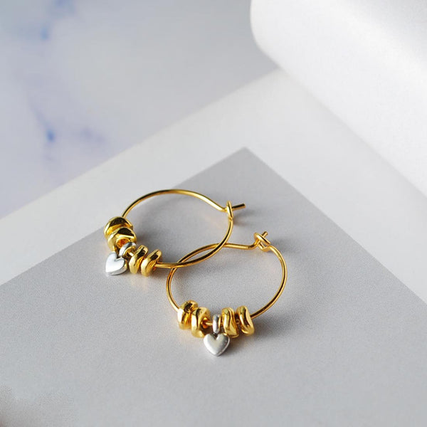 Σκουλαρίκια κρικάκια με στοιχεία και ασημί καρδιά