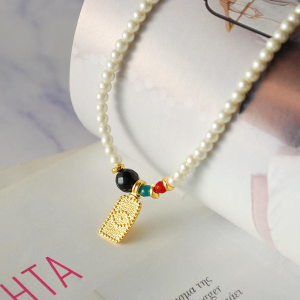 Κολιέ με λευκές πέρλες ματάκι και ημιπολύτιμες πέτρες