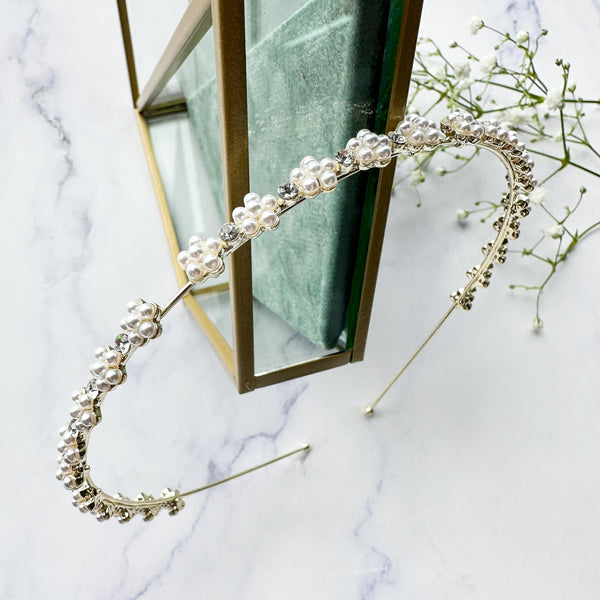 Νυφική Επίχρυση Στέκα με μαργαρίτες, πέρλες & στρας