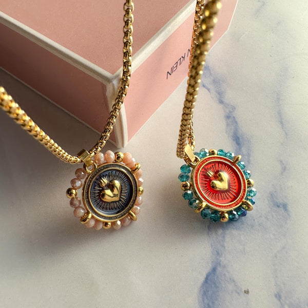 Κολιέ αλυσίδα με κρύσταλλα και καρδιά με σμάλτο