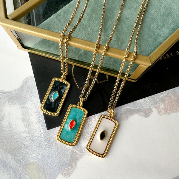 Κολιέ αλυσίδα με σμάλτο παραλληλόγραμμο στοιχείο