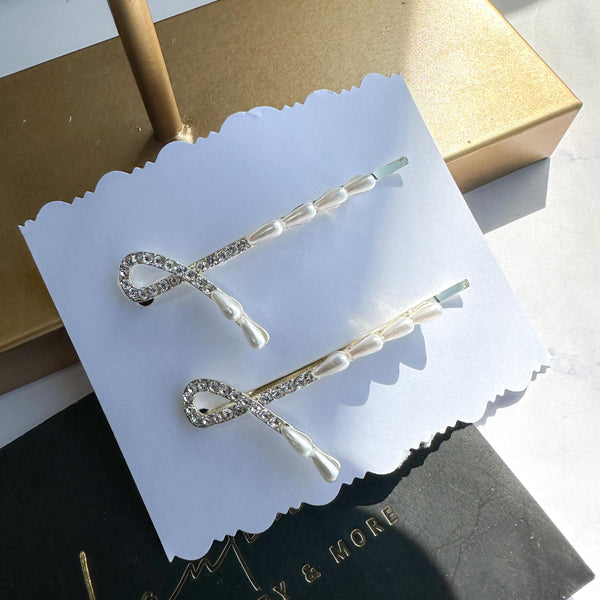 Τσιμπιδάκια μαλλιών Σετ 2 κλιπ με σχέδιο ''drops'' πέρλες & στρας