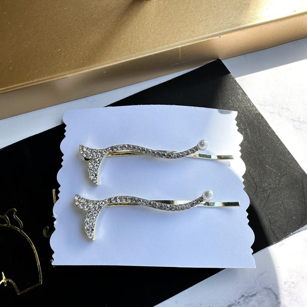 Τσιμπιδάκια μαλλιών Σετ 2 κλιπ με σχέδιο ''mermaid tail'' πέρλες & στρας