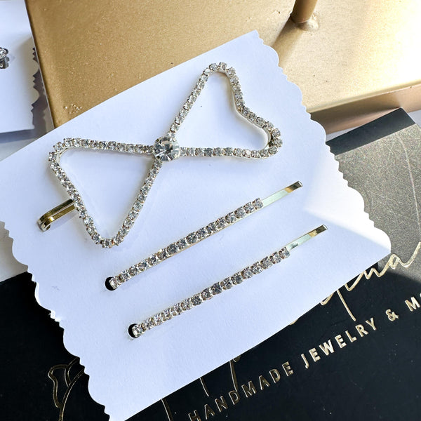 Tσιμπιδάκια μαλλιών Σετ 3 κλιπ με σχέδιο Φιόγκος & στρας