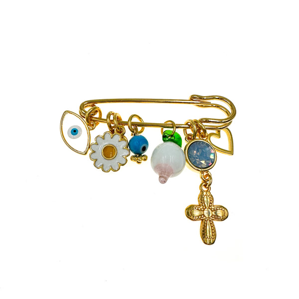 Παραμάνα παιδική με μπλε κρύσταλλο, μαργαρίτα και σταυρό