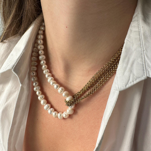 Κολιέ αλυσίδα και μαργαριτάρια