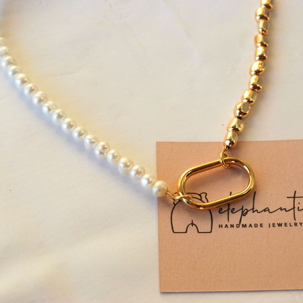 Κολιέ με αιματίτες και μαργαριτάρια γλυκού νερού