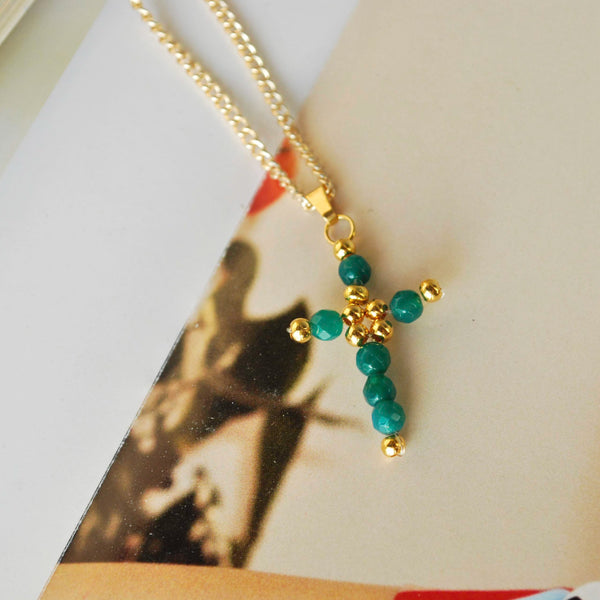 Κολιέ χειροποίητο σταυρός με πέτρες