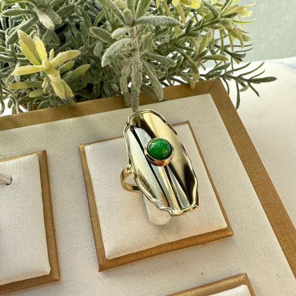 Δαχτυλίδι από ατσάλι με πράσινο αχάτη σχέδιο οβαλ