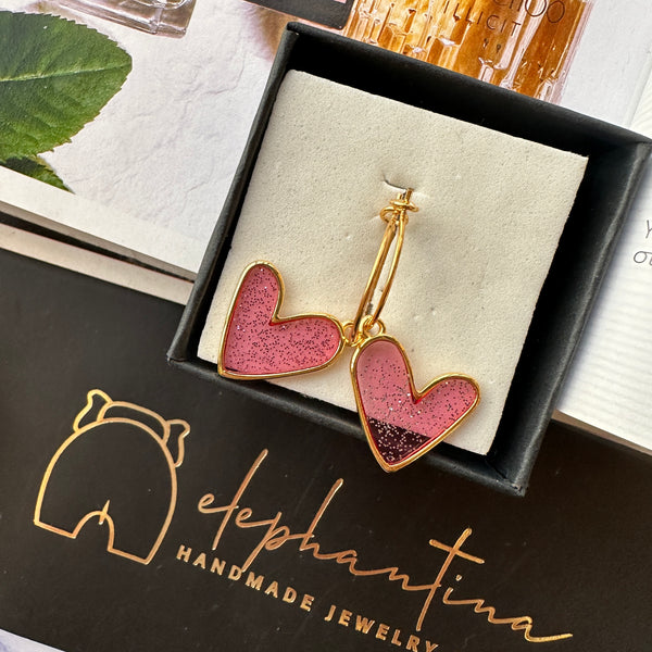 Σκουλαρίκια κρίκος glamour καρδιά βιτρό